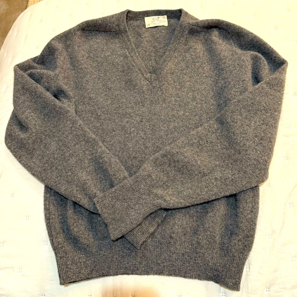 Lord Jeff Vintage Gray V Neck Lambswool Sweater Size Large